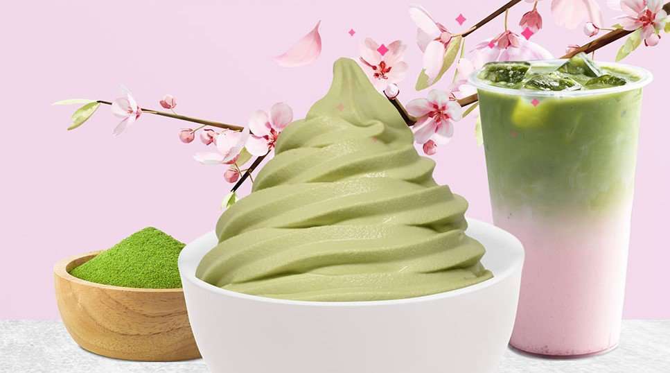 Yogurtland Strawberry Matcha and Milk and Honey Flavors